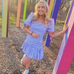 [SOLD] Rosevelvet Lavender Puff Sleeve Mini Dress with Bows, Medium M,